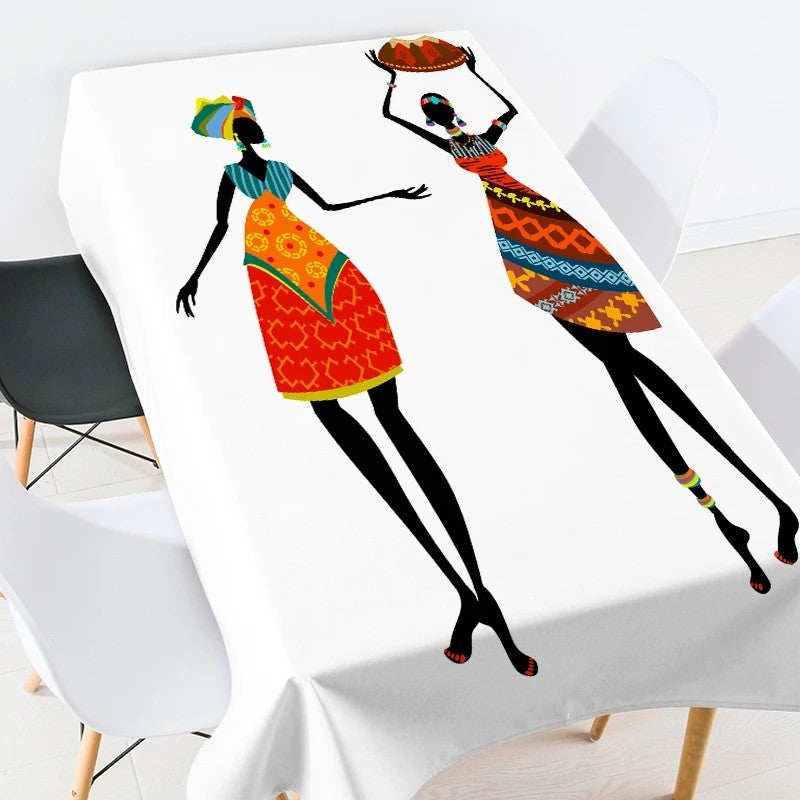 Bluejw Digital Printed African Tribe Woman Design Polyester Fabric Tablecloth - Image 1